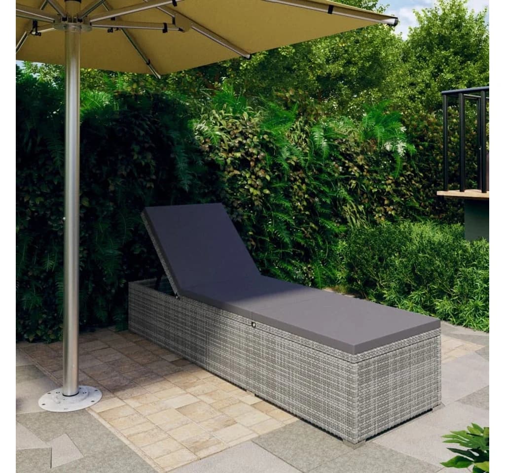 vidaXL Gartenliege Poly Rattan Grau Verstellbar