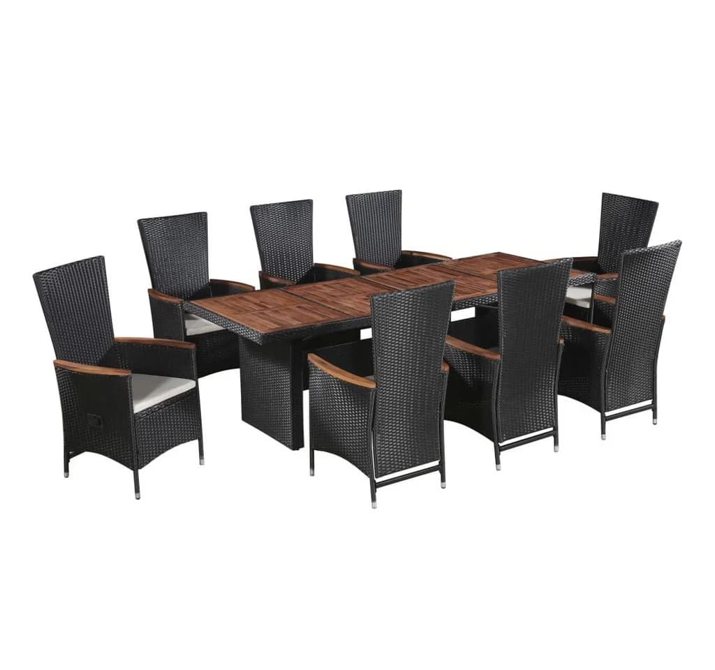 vidaXL Garten-Essgruppe 9-tlg. Schwarz Poly Rattan mit Kissen - Bild 2
