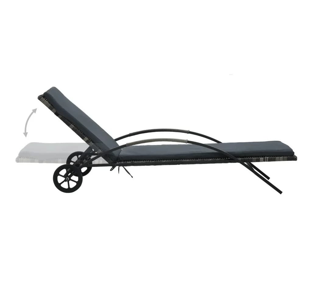 vidaXL Gartenliege mit Kissen und Rollen Poly Rattan Anthrazit - Bild 3