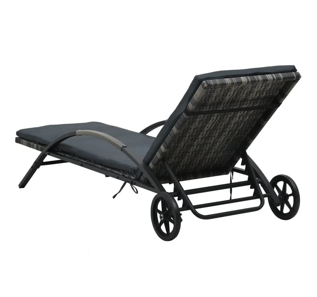 vidaXL Gartenliege mit Kissen und Rollen Poly Rattan Anthrazit - Bild 4