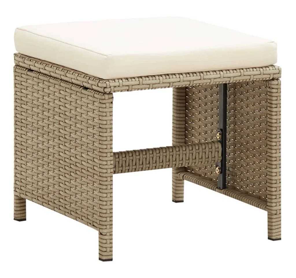 vidaXL Gartenhocker 2 Stk. mit Kissen Poly Rattan Beige
