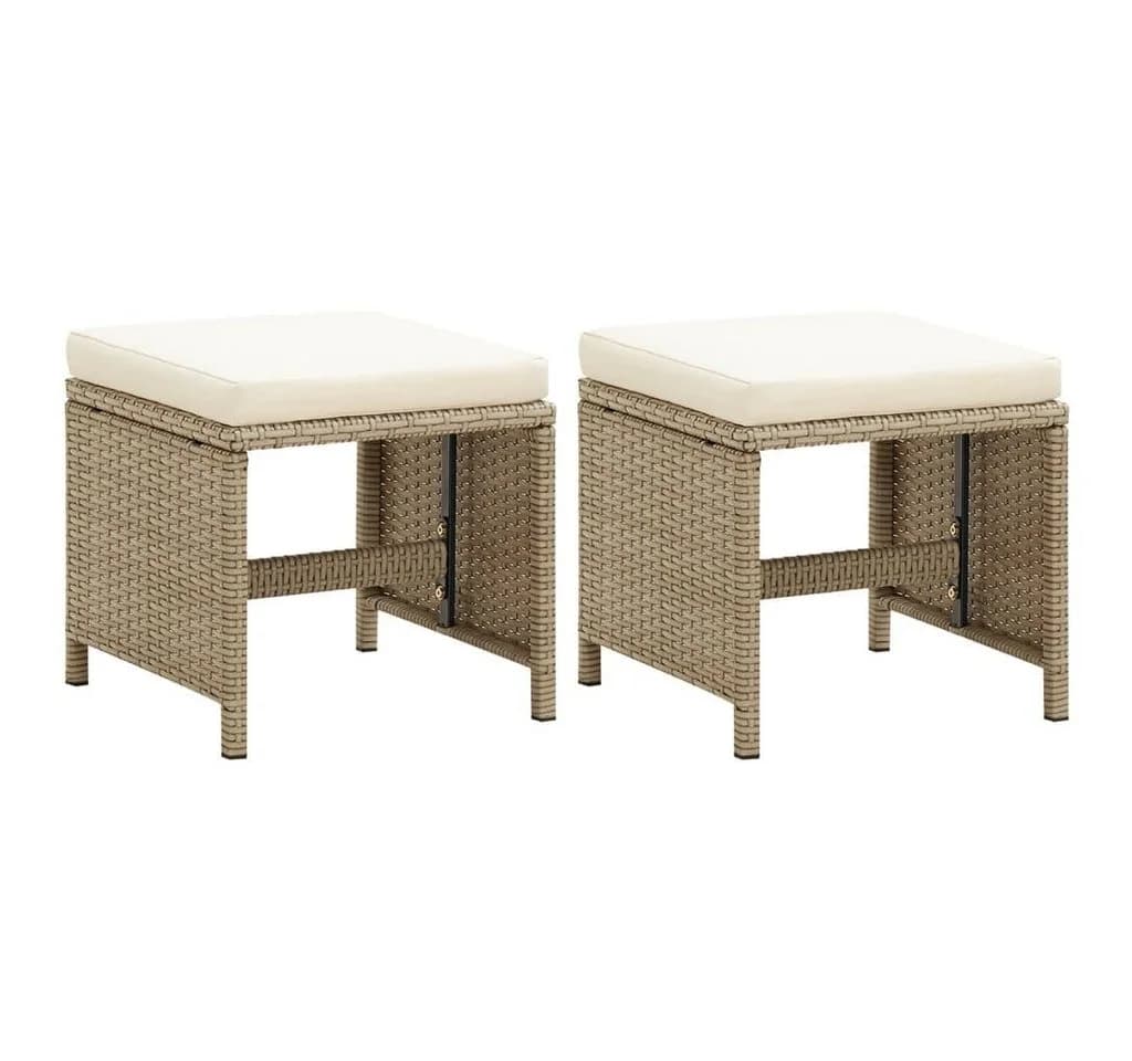 vidaXL Gartenhocker 2 Stk. mit Kissen Poly Rattan Beige - Bild 2