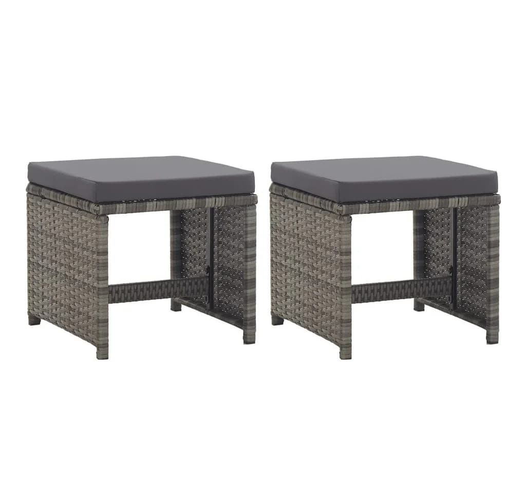 vidaXL Gartenhocker 2er Set mit Kissen Poly Rattan Anthrazit - Bild 2