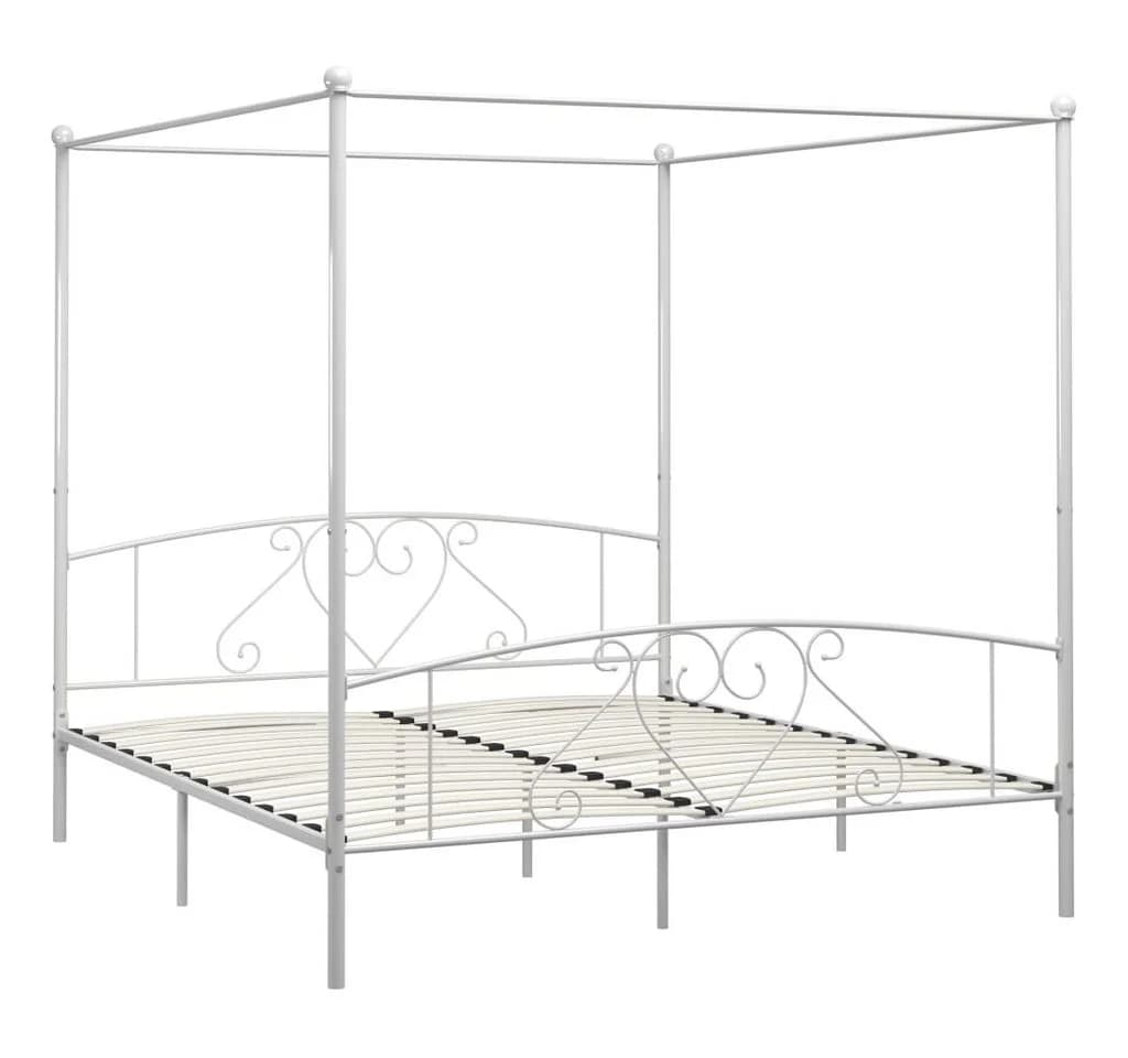 vidaXL Himmelbett Weiß Metall mit Lattenrost - Bild 2