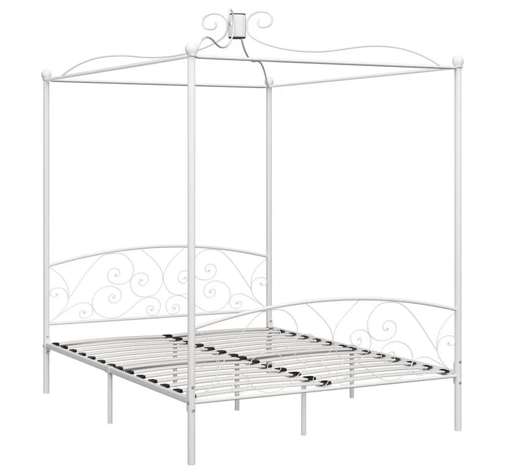 vidaXL Himmelbett Weiß Metall mit Lattenrost - Bild 2