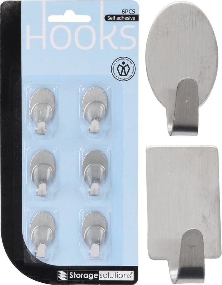 Koopman Handtuchhaken Wandhaken Selbstklebend 3 cm Rund / Eckig 6-er Set - Bild 2