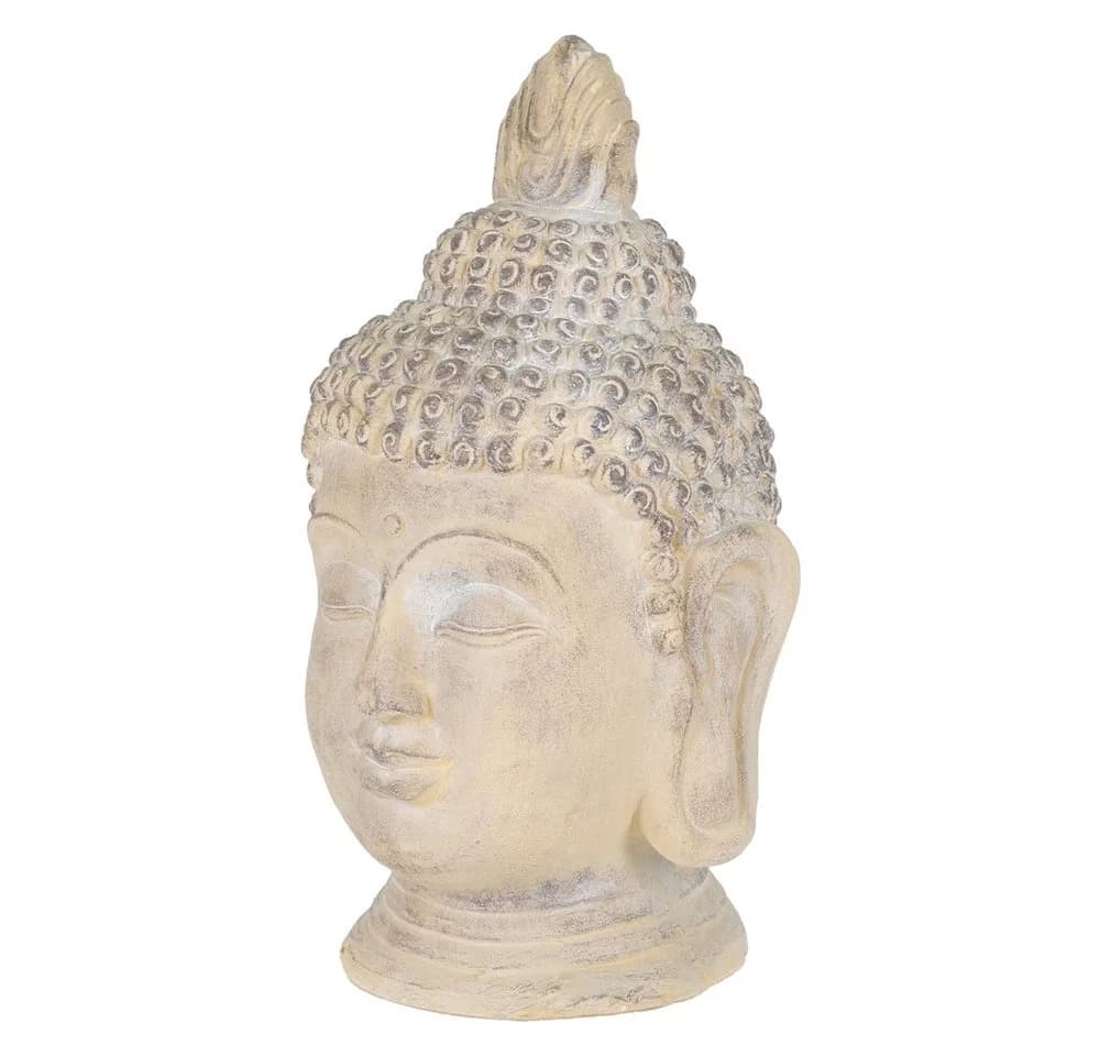 ECD Germany Buddha Kopf Statue Beige-Grau Kunststein Dekofigur - Bild 2