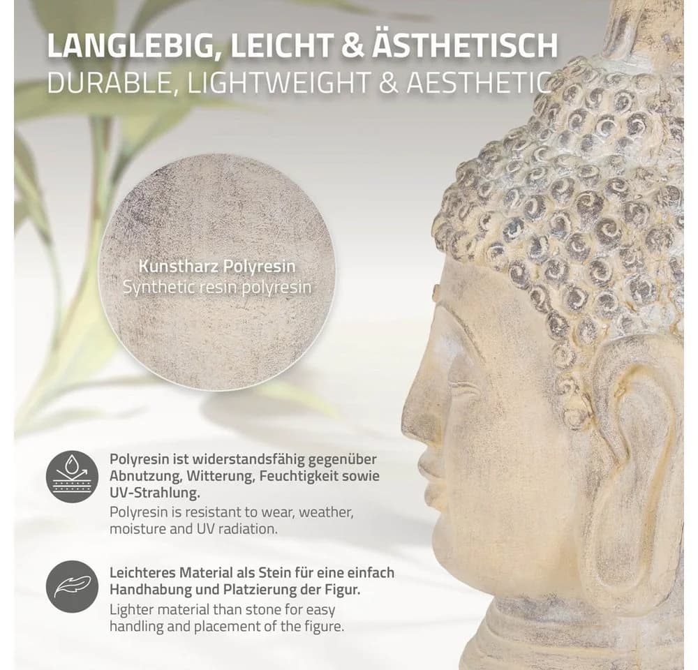ECD Germany Buddha Kopf Statue Beige-Grau Kunststein Dekofigur - Bild 3