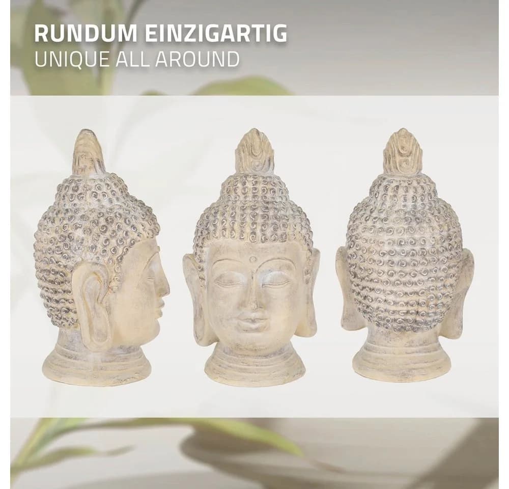 ECD Germany Buddha Kopf Statue Beige-Grau Kunststein Dekofigur - Bild 4