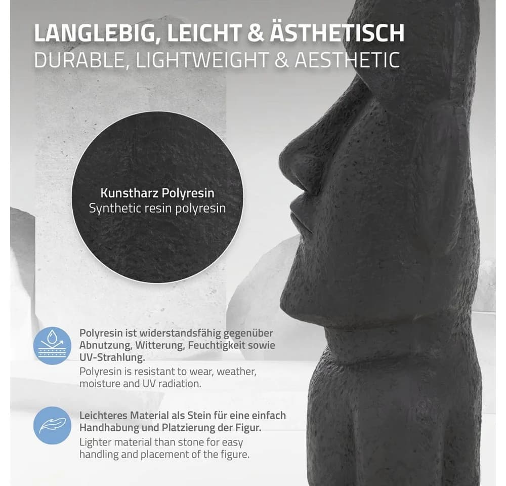 ECD Germany Moai Dekofigur Anthrazit Polyresin Gartenfigur - Bild 3