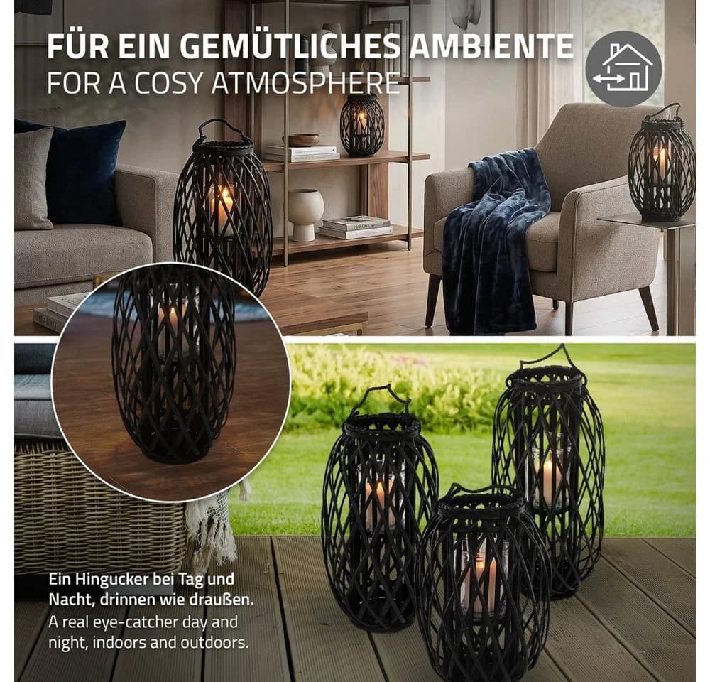 ECD Germany Ried-Kerzenlaterne Schwarz mit Glaseinsatz - Bild 4
