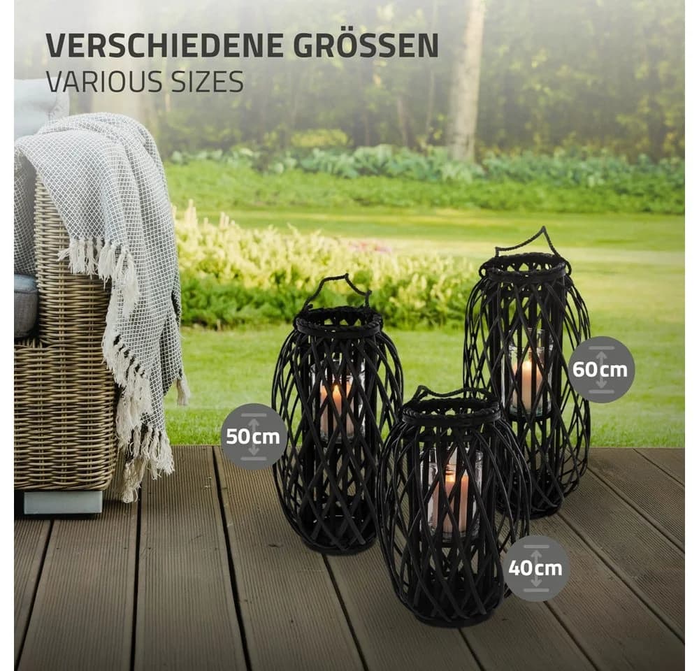 ECD Germany Ried-Kerzenlaterne Schwarz mit Glaseinsatz - Bild 5