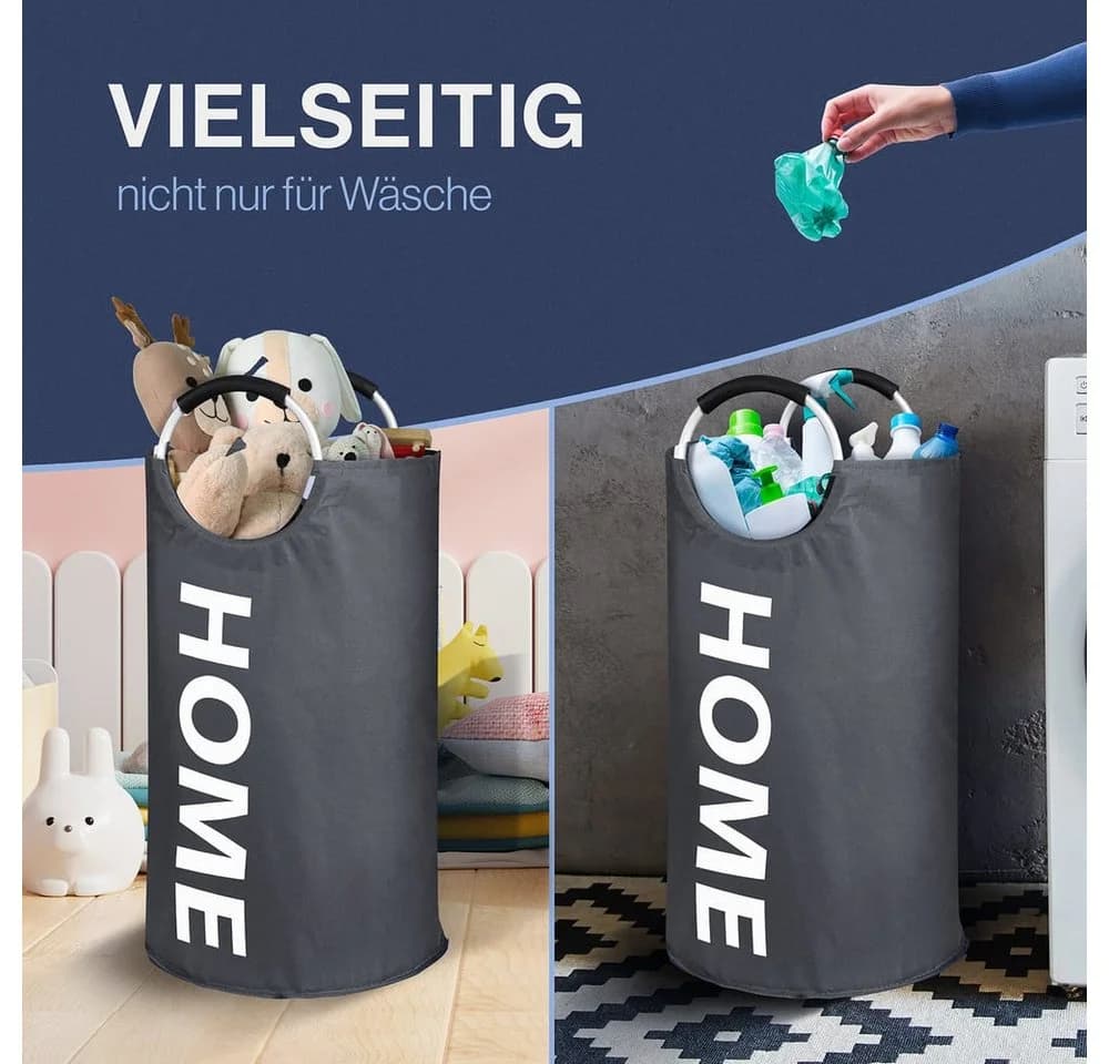 WELLENBORG Faltbarer Wäschekorb Dunkelgrau 82L