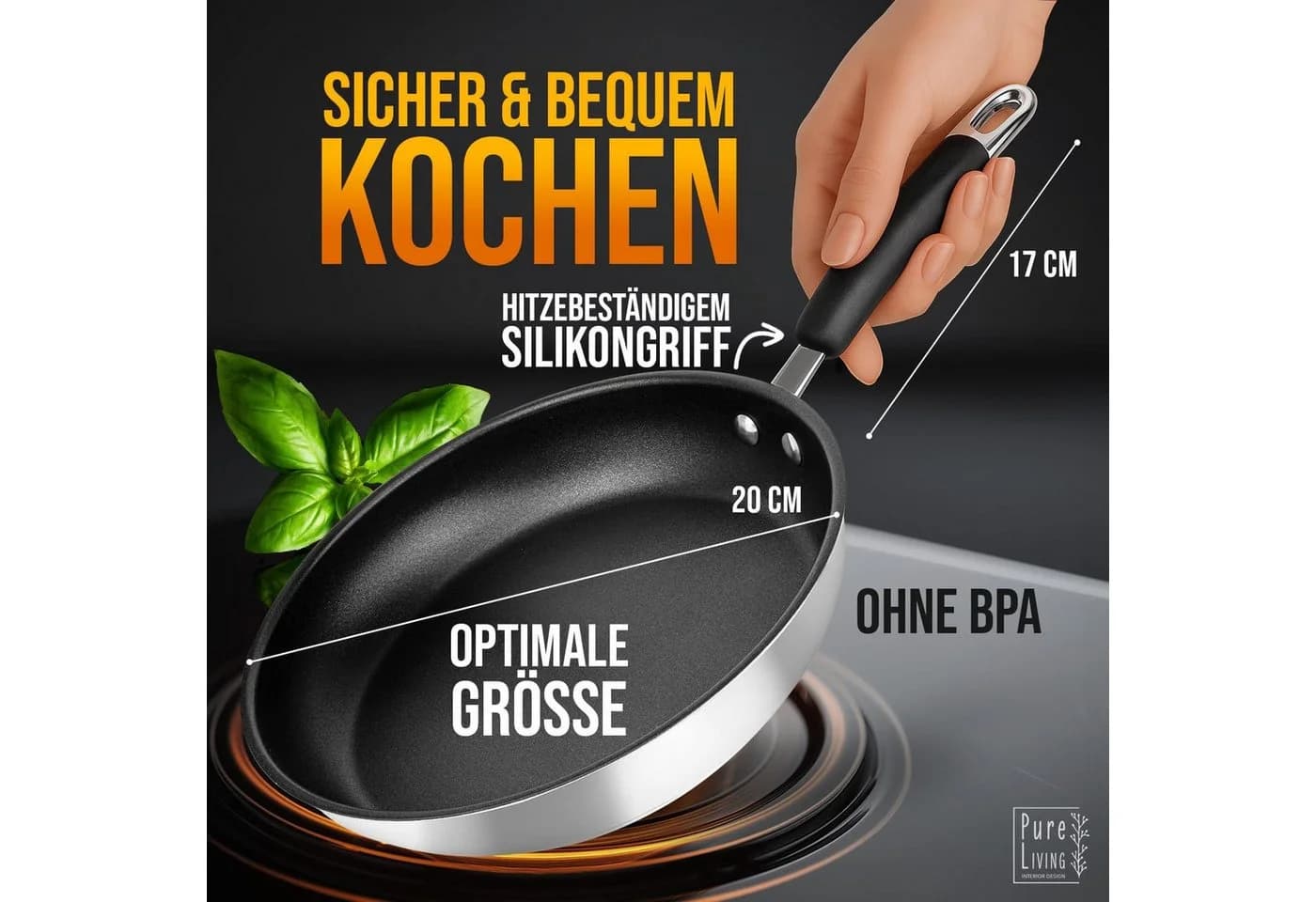 PURE LIVING INTERIOR DESIGN Bratpfanne 20 cm Edelstahl Antihaft Induktion