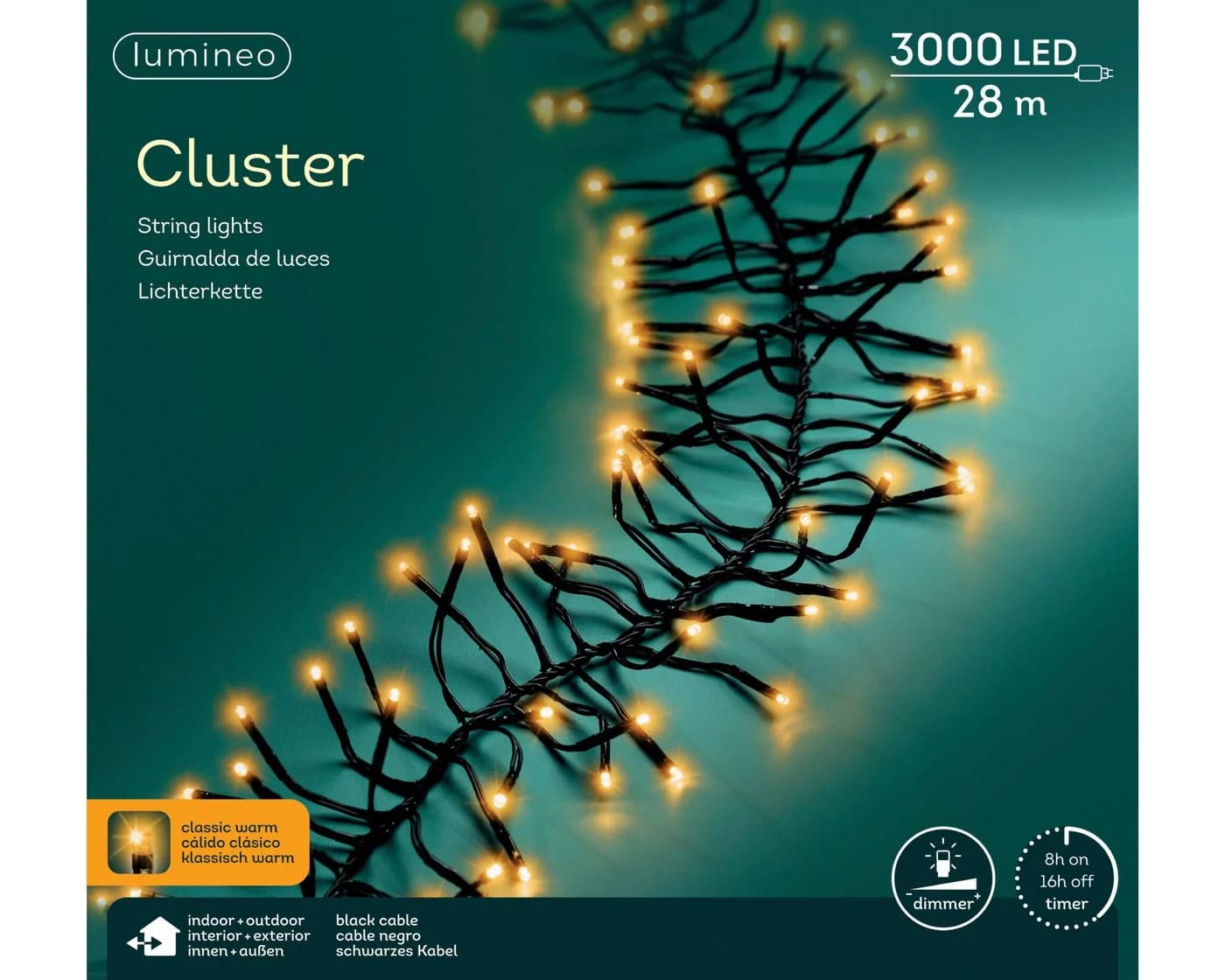 Lumineo LED-Lichterkette Cluster 3000 LED 28 m Klassisch Warm Schwarz - Bild 2