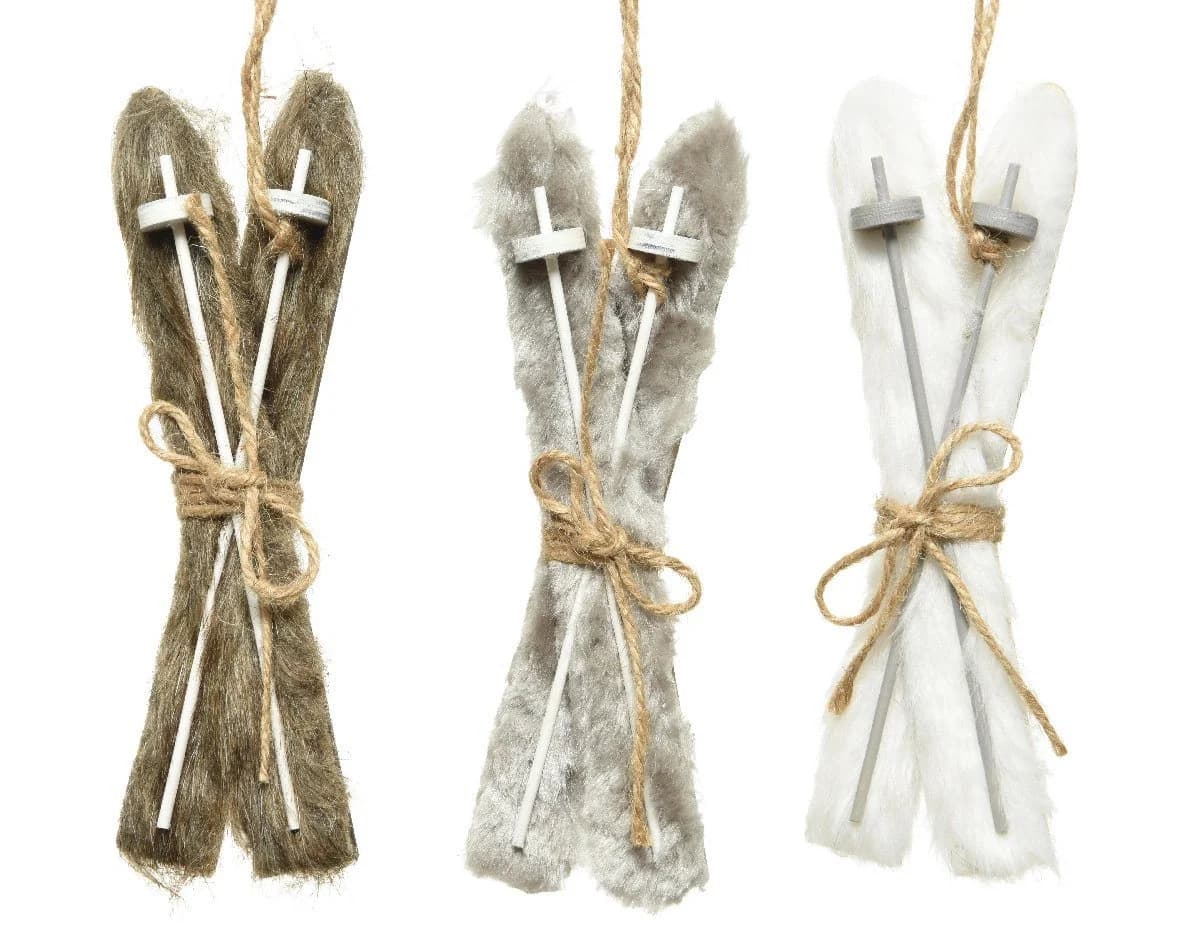 Kaemingk Christbaumschmuck Holz Skier 17cm Weiß/Grau/Braun