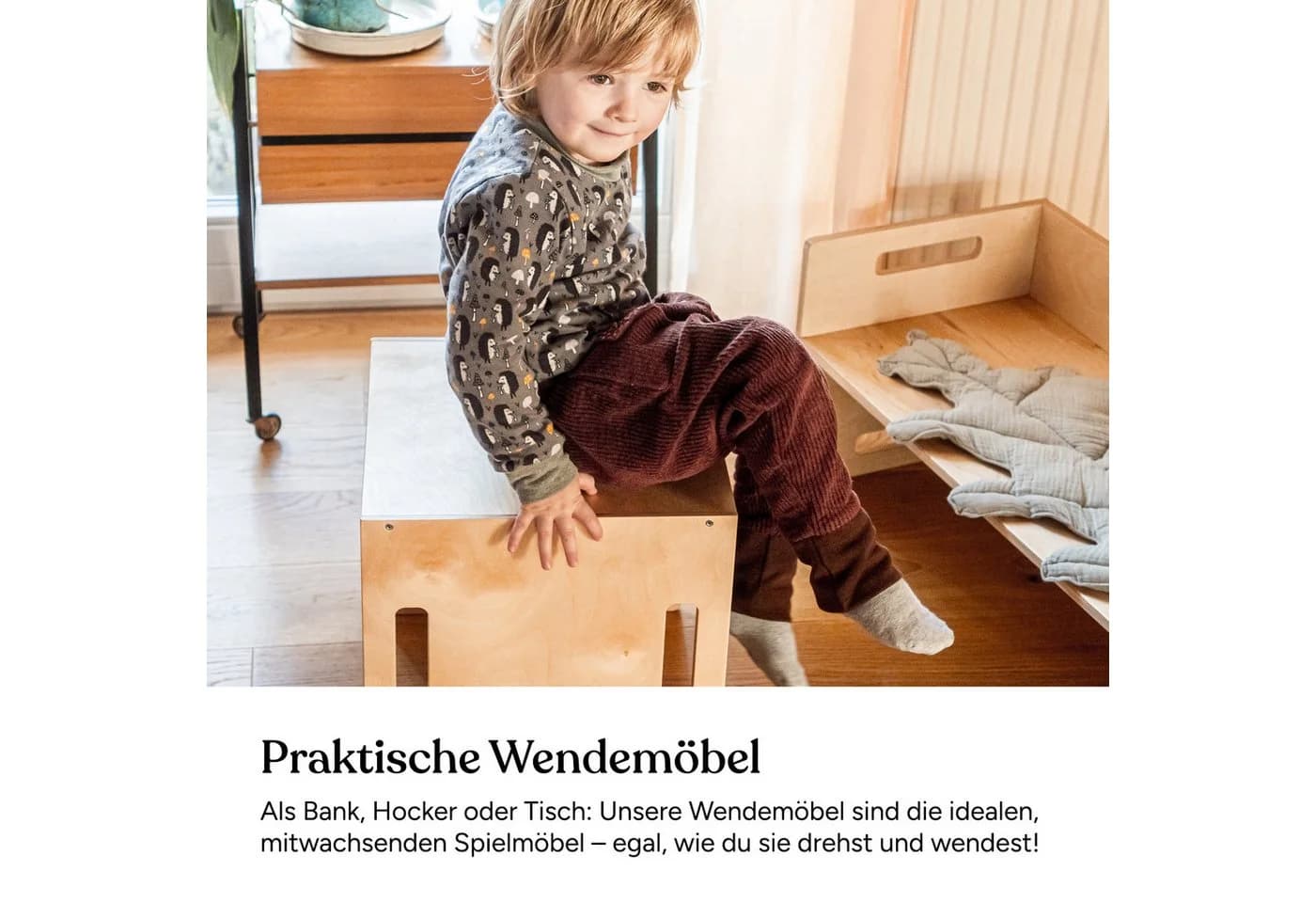 Ehrenkind Kinderhocker Montessori Wendehocker & Wendebank Birkenschichtholz