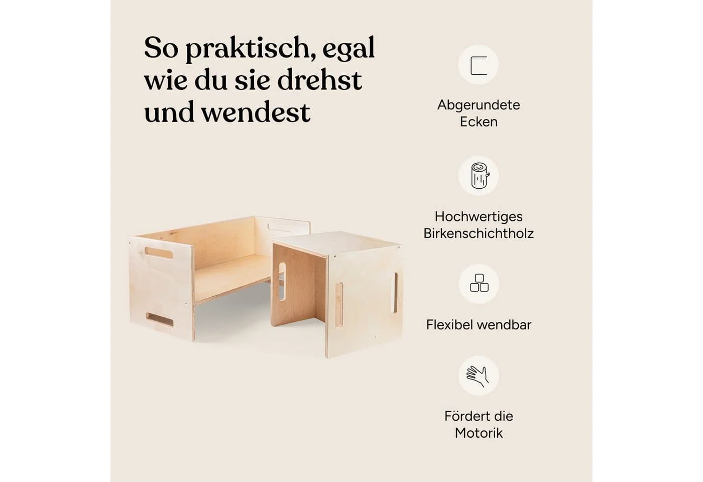 Ehrenkind Kinderhocker Montessori Wendehocker & Wendebank Birkenschichtholz - Bild 3