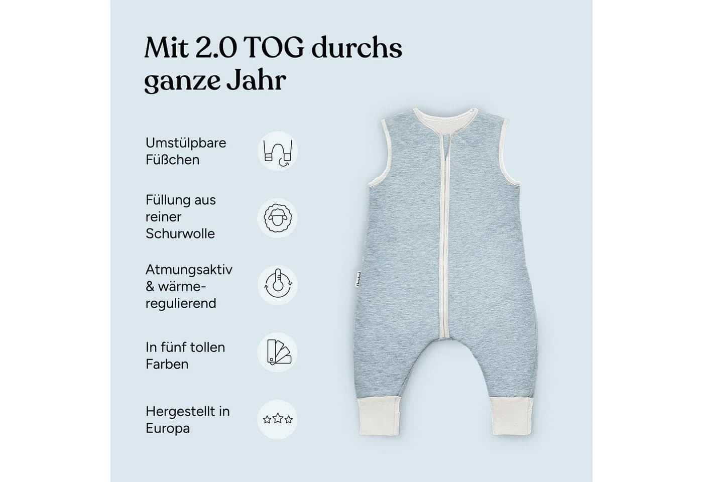 Ehrenkind Babyschlafsack mit Beinen Bio-Baumwolle & Schurwolle Ganzjährig - Bild 3