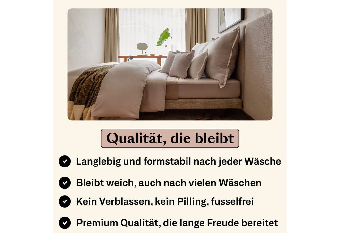 Amqua Bettwäsche Luxus Mako Satin Beige 100% Ägyptische Baumwolle - Bild 4