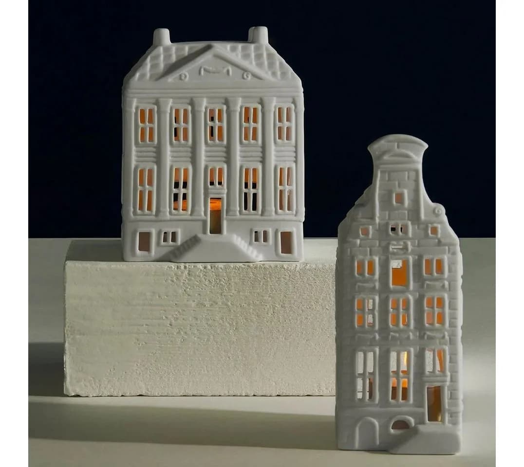 &Klevering Teelichthalter Lichthaus Grachtenhaus Nr. 5 Weiß Keramik