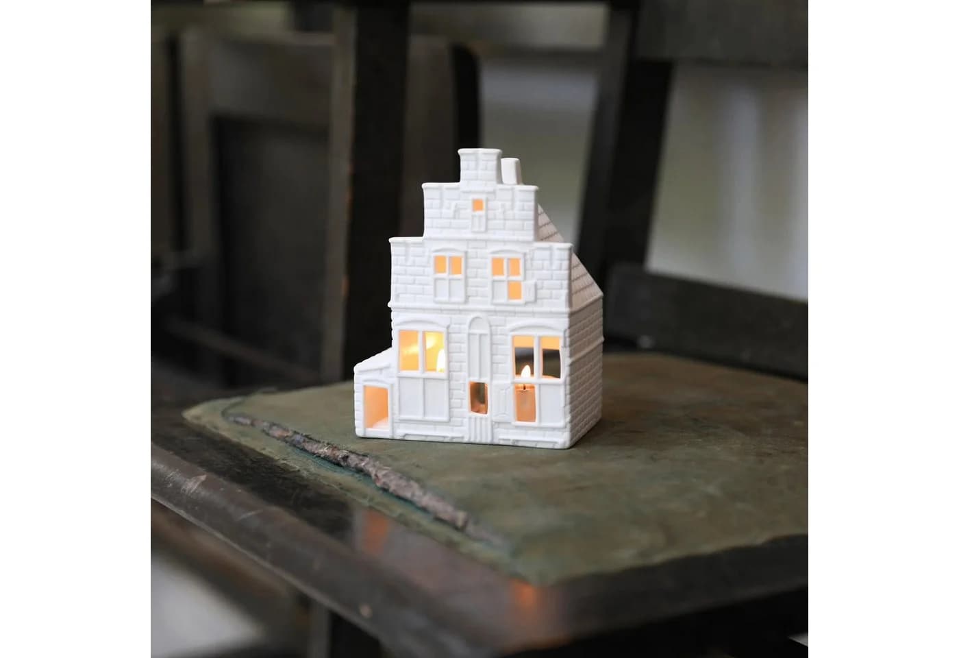 &Klevering Teelichthalter Lichthaus Grachtenhaus Vermeer Keramik Weiß - Bild 3
