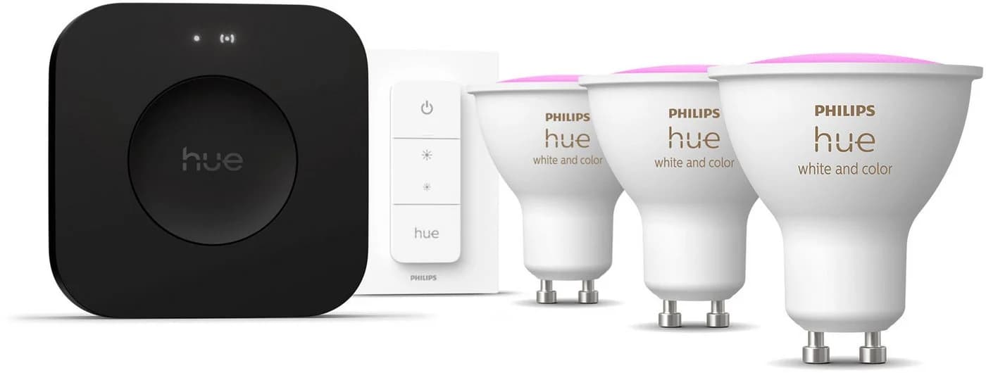 Philips Hue LED-Leuchtmittel Starter Kit Bridge Pro 3x White & Color Ambiance Dimmschalter GU10
