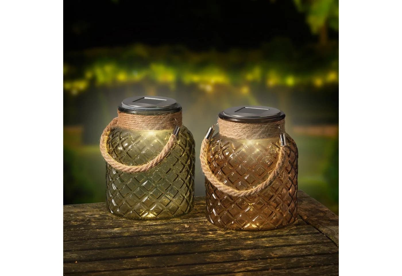 Lumineo LED Solarlaterne Warmweiß Glas Metall Jute - Bild 5