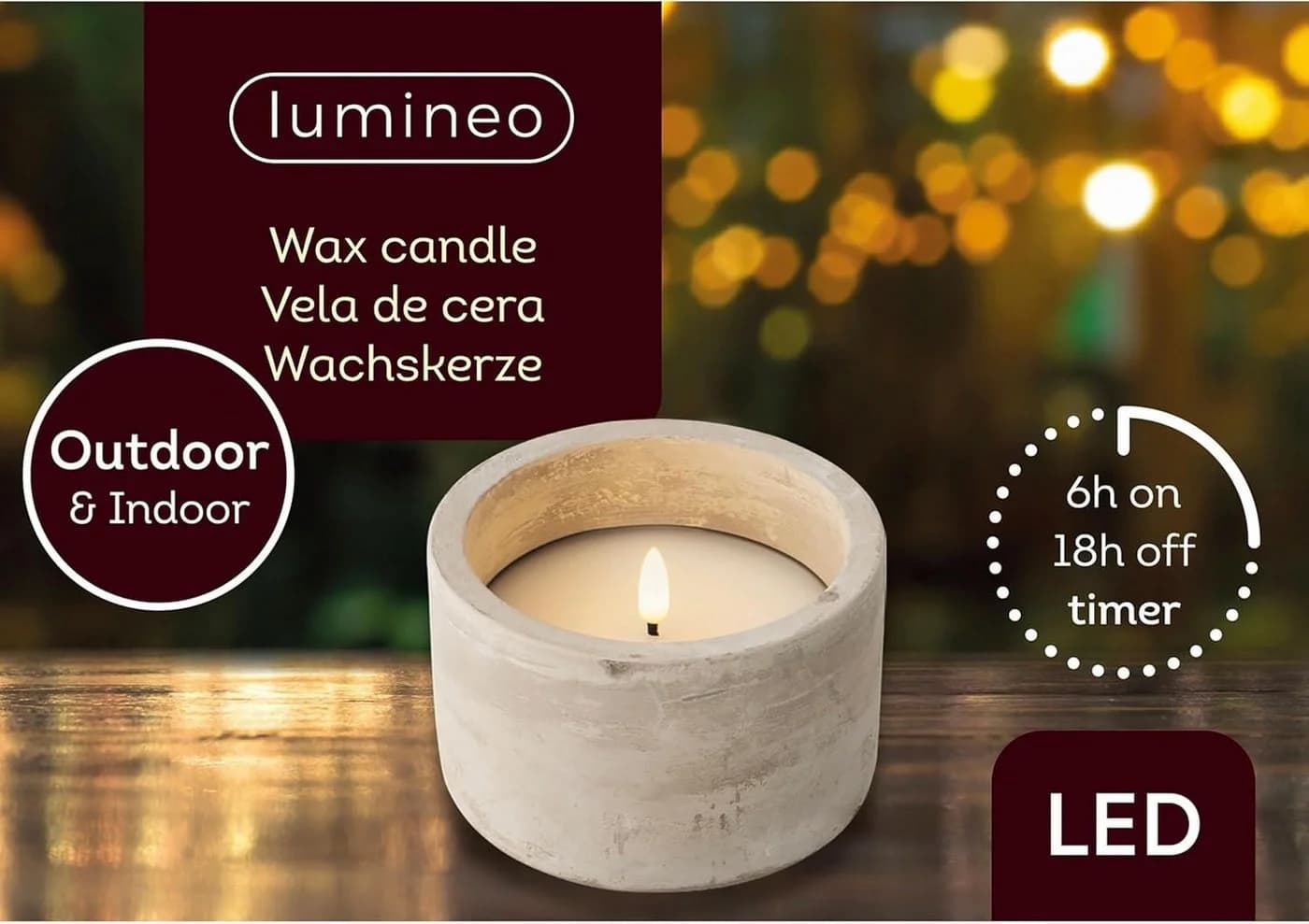 Lumineo LED-Kerze mit Flacker-Effekt und Timer in Grau