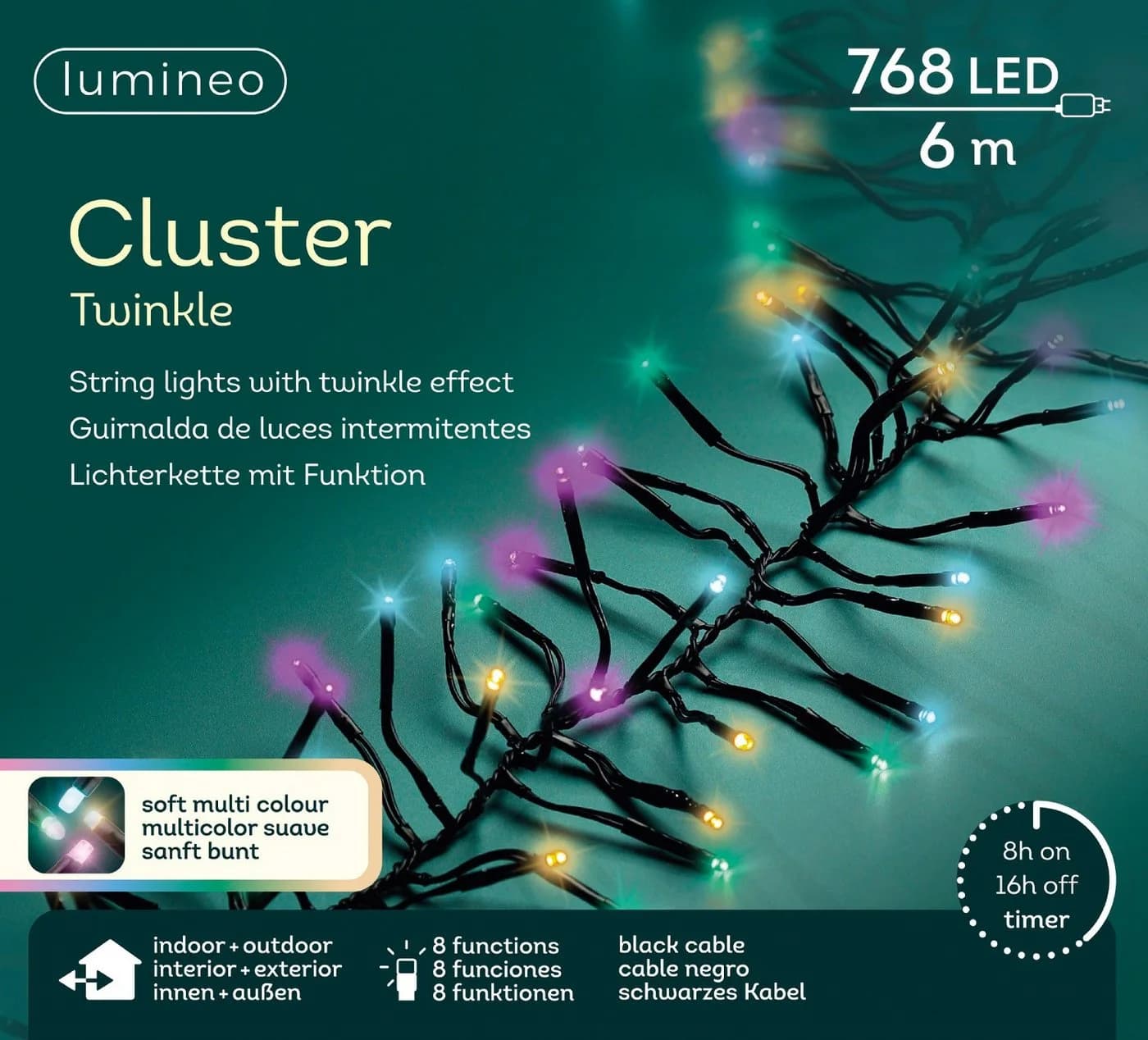 Lumineo LED-Lichterkette Cluster 768 LED Bunt Timer IP44 - Bild 2