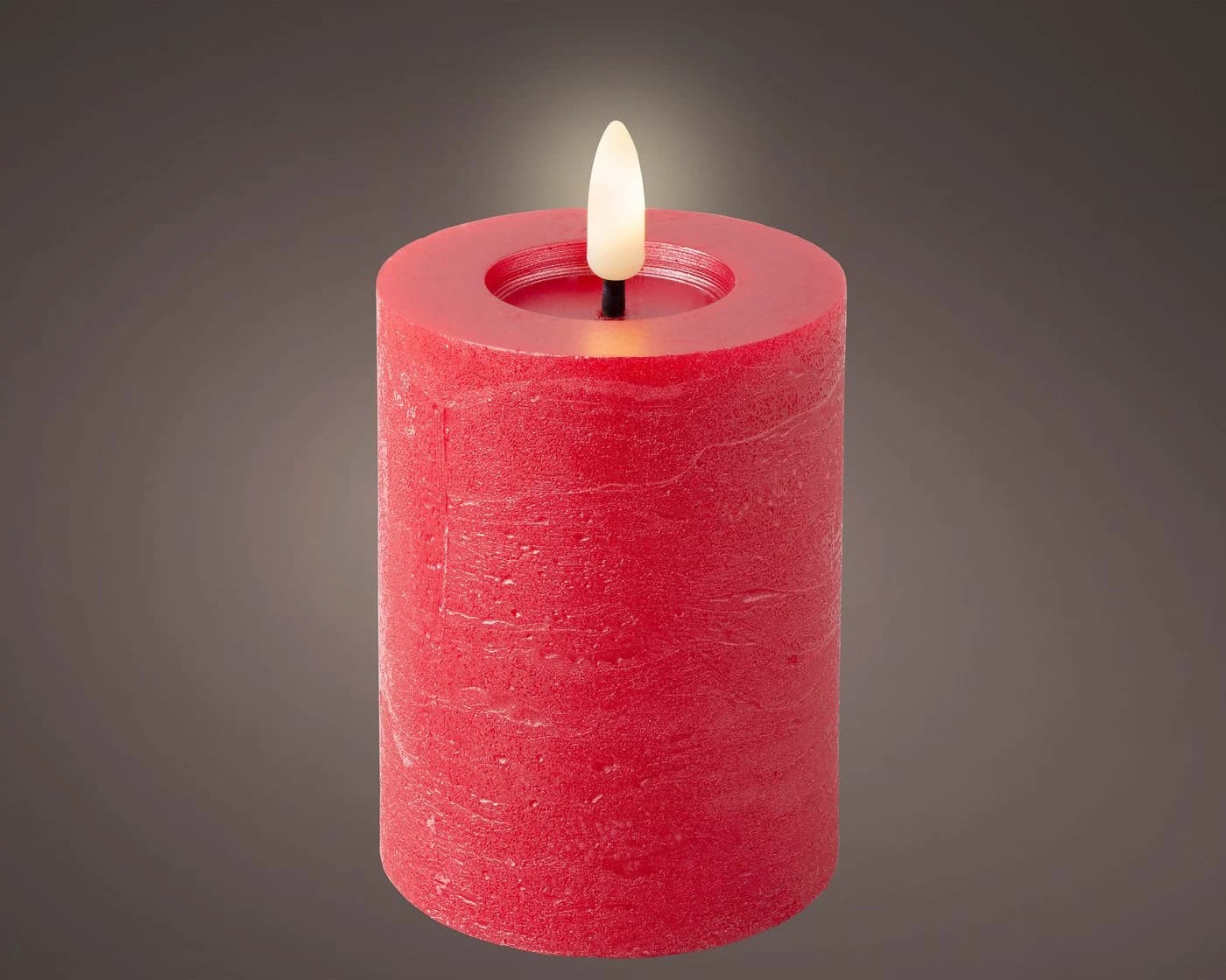 Lumineo LED-Kerze Rustik Rot Warmweiß mit Timer