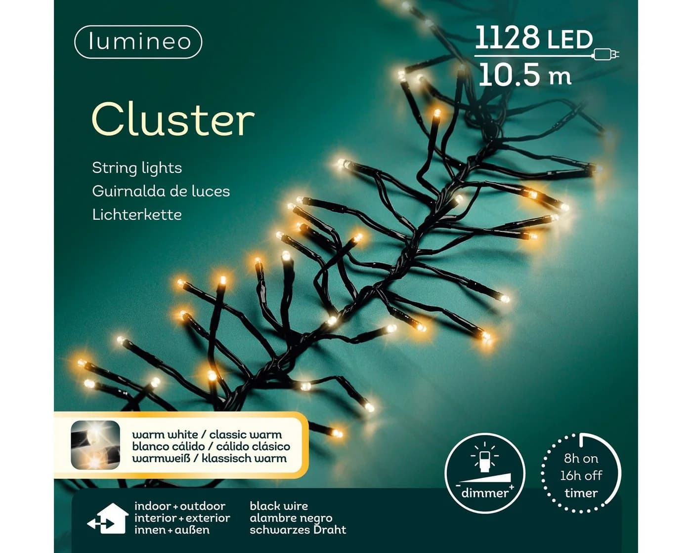 Lumineo LED-Lichterkette CLUSTER 1.128 LED 10,5m warm weiß + klassisch warm, Dimmbar, 8h-Timer, Indoor/Outdoor, 2 Farben - Bild 2