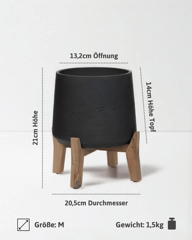 finestgreen Pflanzkübel Patt Feet Low Fiberclay mit Holzfüßen Beton-Optik Grau - Bild 5