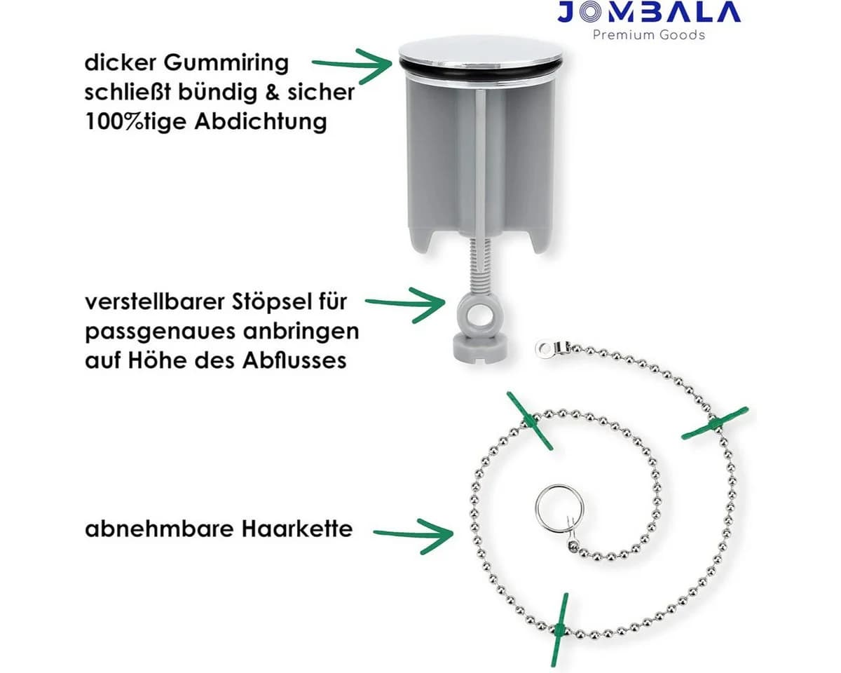JOMBALA Premium Goods Abfluss-Stöpsel 40 mm Chrom mit Haarfangkette - Bild 4