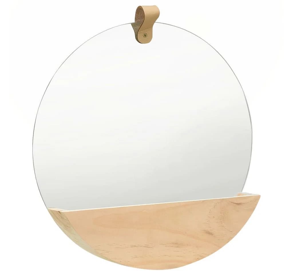 vidaXL Wandspiegel Kiefer Massivholz 35 cm Rund Braun