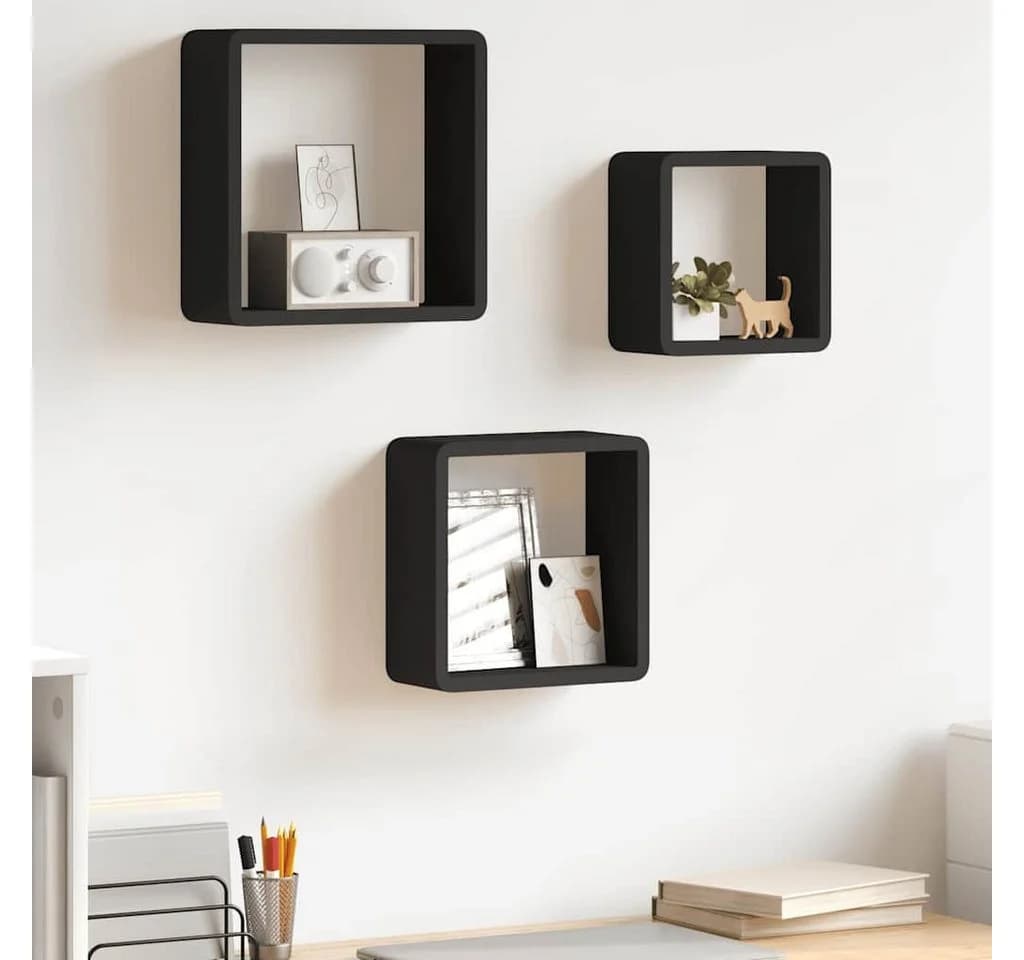 vidaXL Würfelregal Set 3-tlg. Schwarz MDF Wandregal