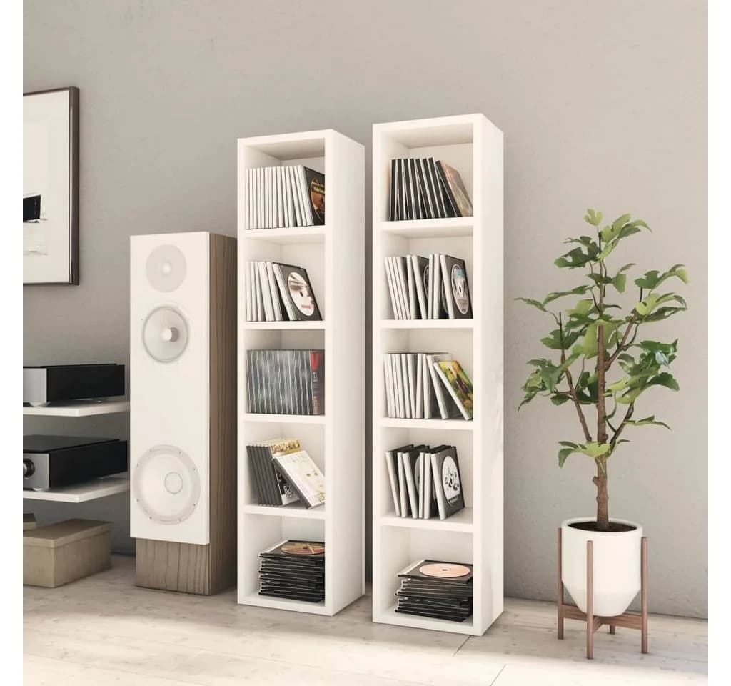 vidaXL CD-Regal 2er-Set Weiß Spanplatte