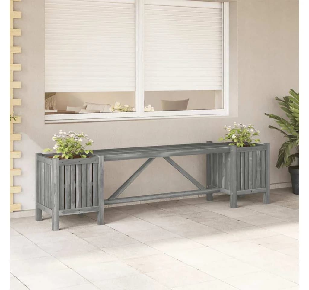 vidaXL Gartenbank mit 2 Pflanzkübeln 150 cm Massivholz Grau