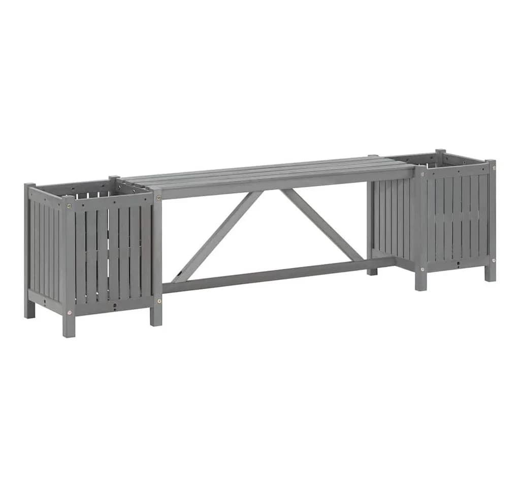 vidaXL Gartenbank mit 2 Pflanzkübeln 150 cm Massivholz Grau - Bild 2