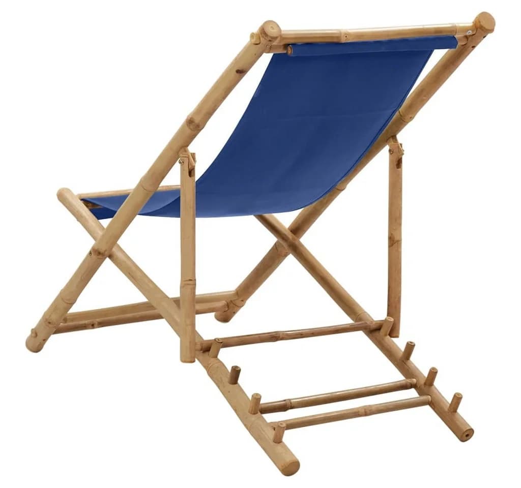 vidaXL Gartenstuhl Liegestuhl Bambus Canvas Marineblau - Bild 4