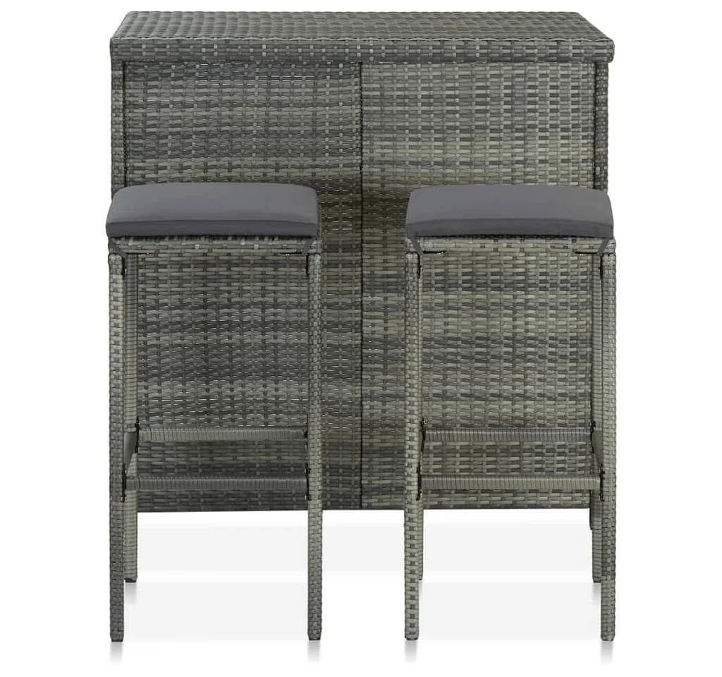 vidaXL Bar Set 3-tlg. Grau Poly Rattan mit Hockern