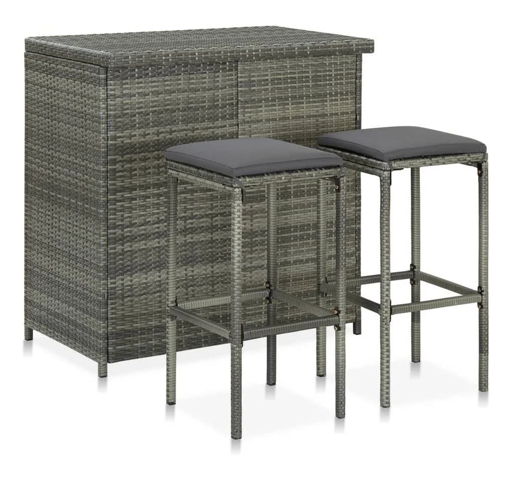 vidaXL Bar Set 3-tlg. Grau Poly Rattan mit Hockern - Bild 2
