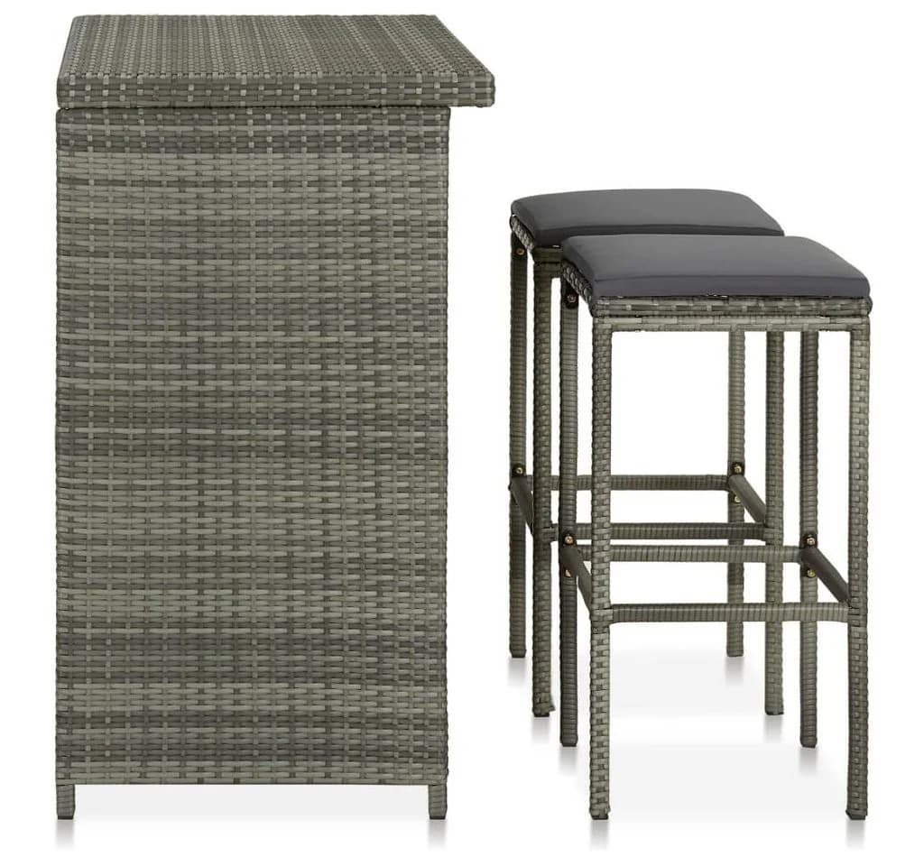 vidaXL Bar Set 3-tlg. Grau Poly Rattan mit Hockern - Bild 3