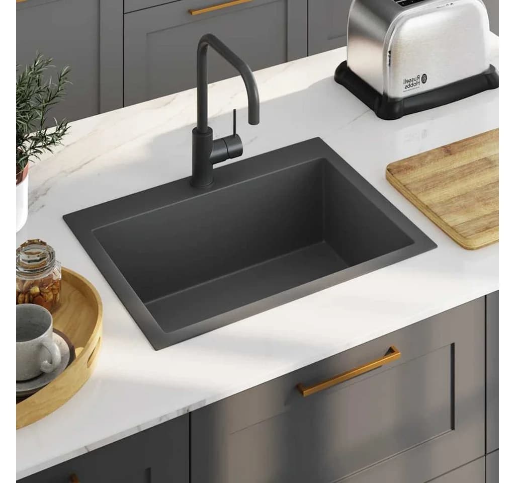 vidaXL Einbauspüle Schwarz Edelstahl 44/59 cm