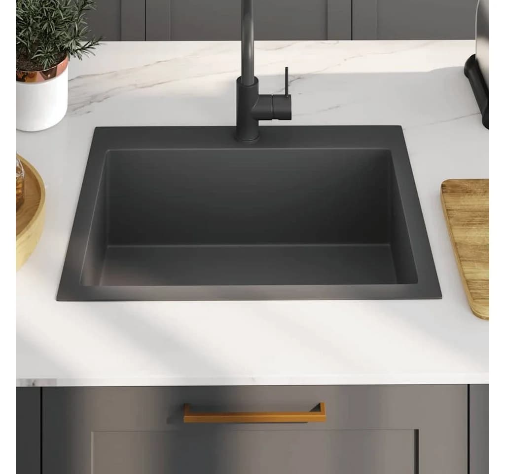 vidaXL Einbauspüle Schwarz Edelstahl 44/59 cm - Bild 3