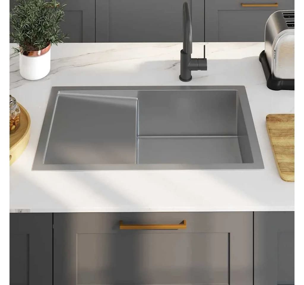 vidaXL Einbauspüle Edelstahl mit Abtropffläche Silber - Bild 3