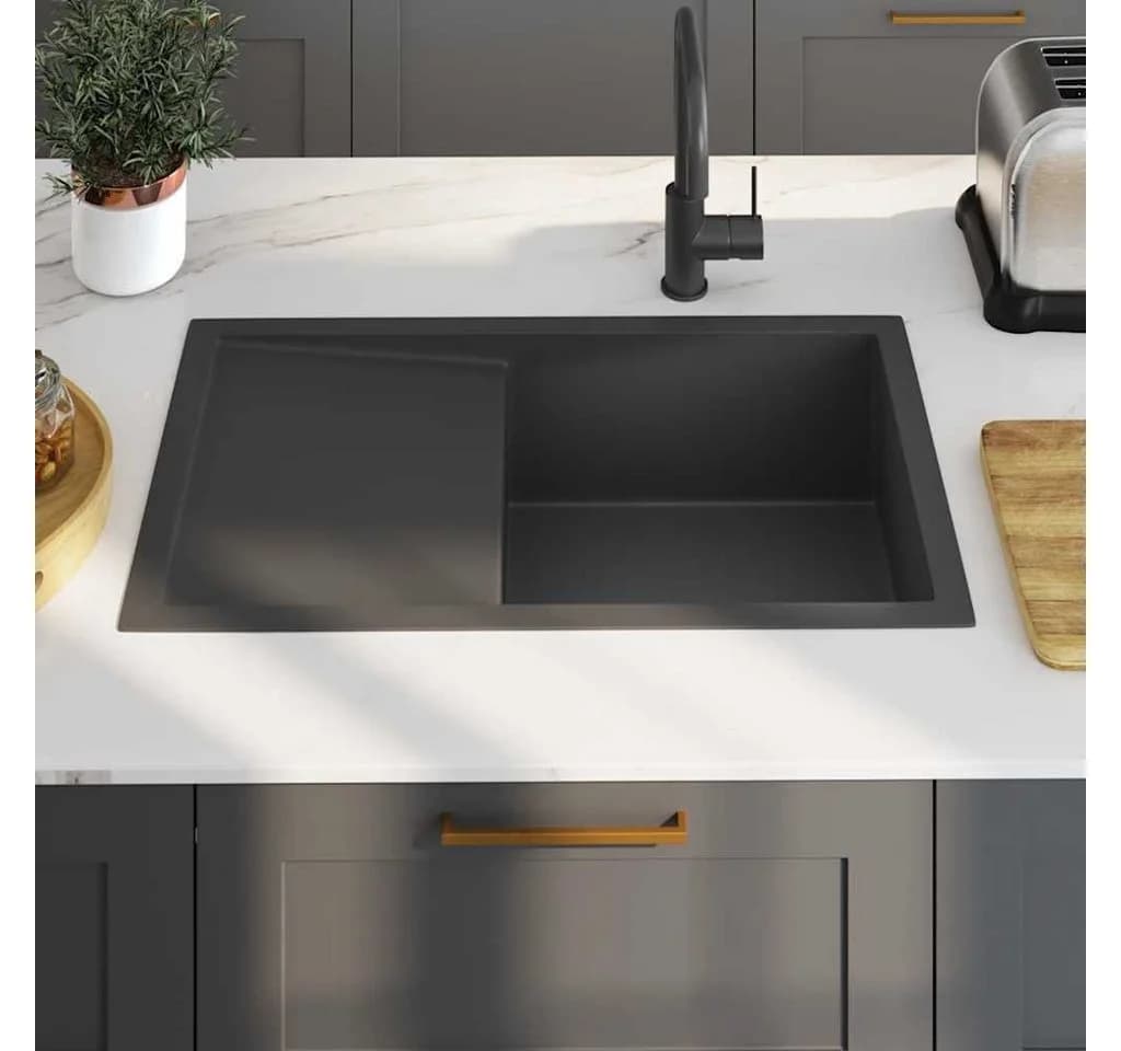 vidaXL Einbauspüle Schwarz Edelstahl mit Abtropffläche - Bild 3