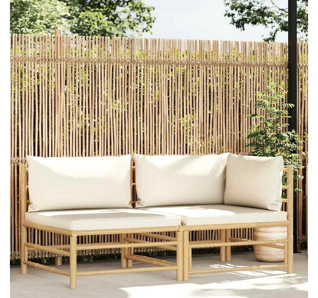 VIDAXL Garten-Lounge-Set 2-tlg. Cremeweiß Bambus