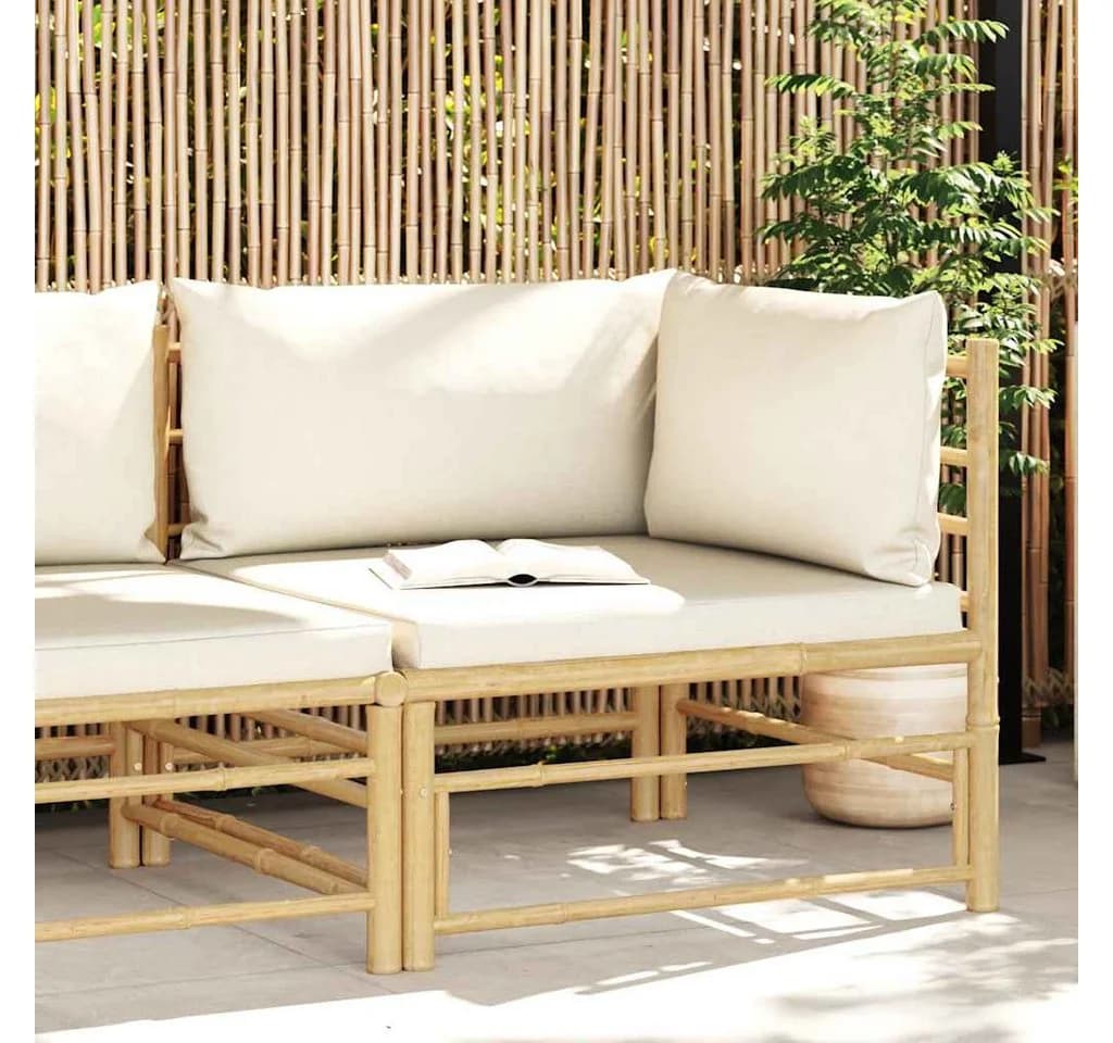 vidaXL Garten-Ecksofa mit Kissen Cremeweiß Bambus