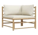 vidaXL Garten-Ecksofa mit Kissen Cremeweiß Bambus Bild 2